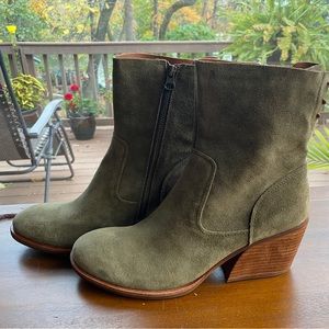 Kork-Ease Cherna olive suede zip-up booties. Women’s 11M. Never worn.